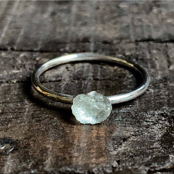 By Love_K Design Jewelry - Raw Aquamarine Gemstone 925 Sterling Silver Ring 6